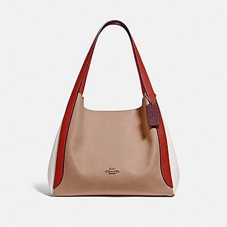 COACH 76088 HADLEY HOBO IN COLORBLOCK GD/TAUPE RED SAND MULTI