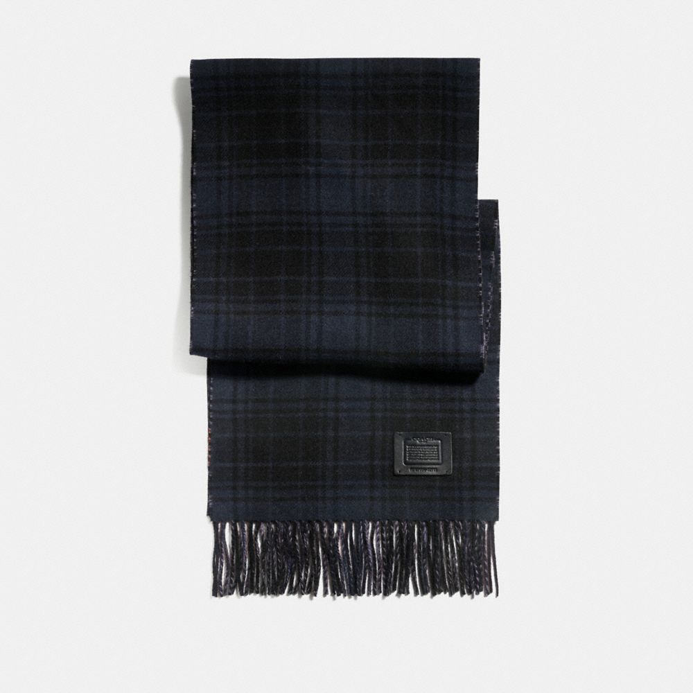 DOUBLE PLAID PRINT MUFFLER - MIDNIGHT NAVY GREY - COACH 76093