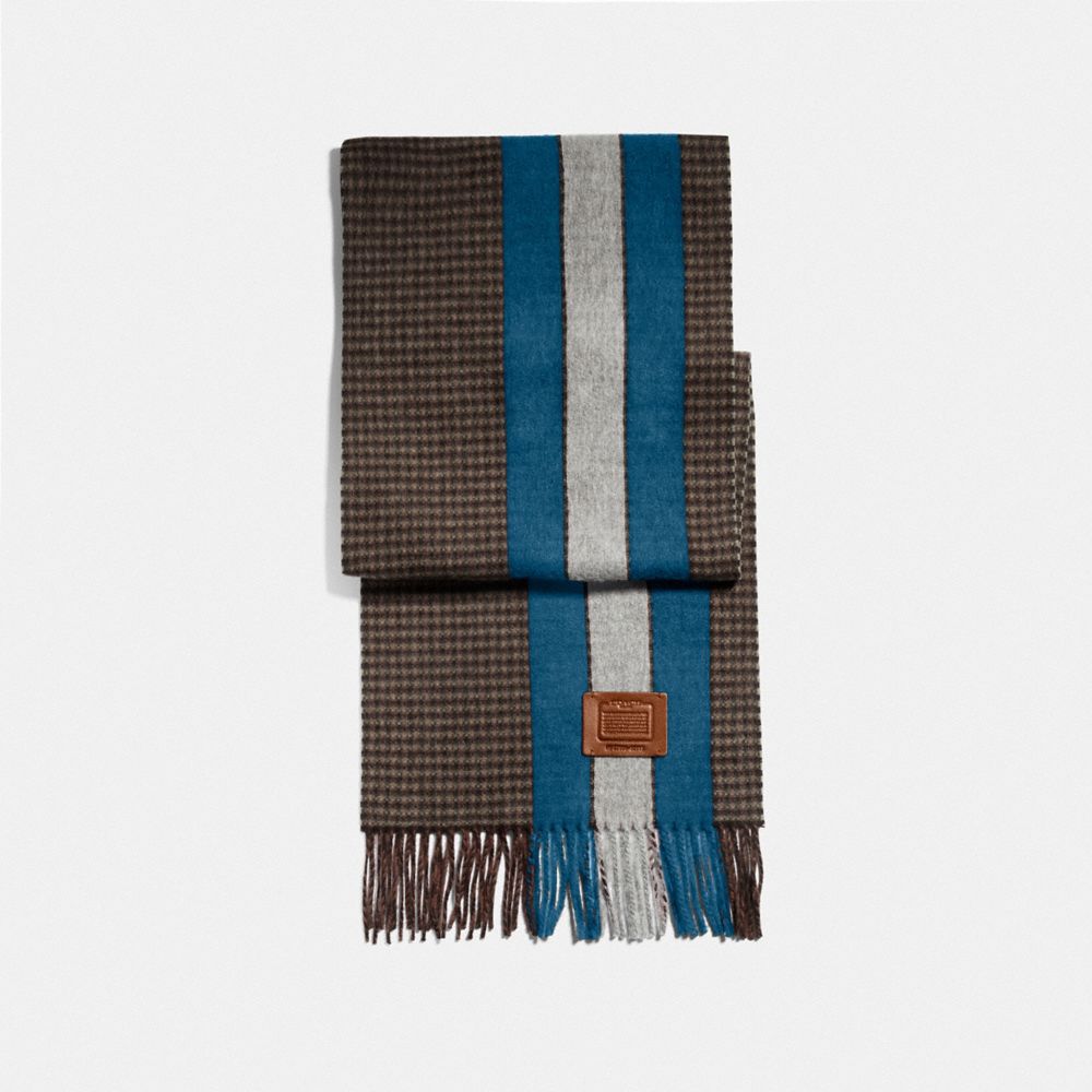 COACH 76095 Varsity Stripe Gingham Check Print Muffler VINTAGE MOSS DENIM