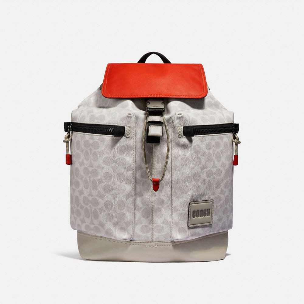 COACH 760 - Pacer Utility Backpack In Signature Canvas With Coach Patch JI/CHALK/MANGO