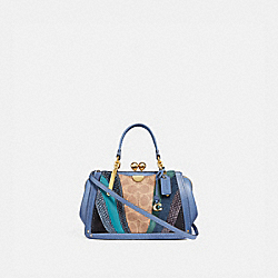 KISSLOCK DREAMER 21 IN SIGNATURE CANVAS WITH WAVE PATCHWORK AND SNAKESKIN DETAIL - 76115 - TAN/WASHED CHAMBRAY/BRASS