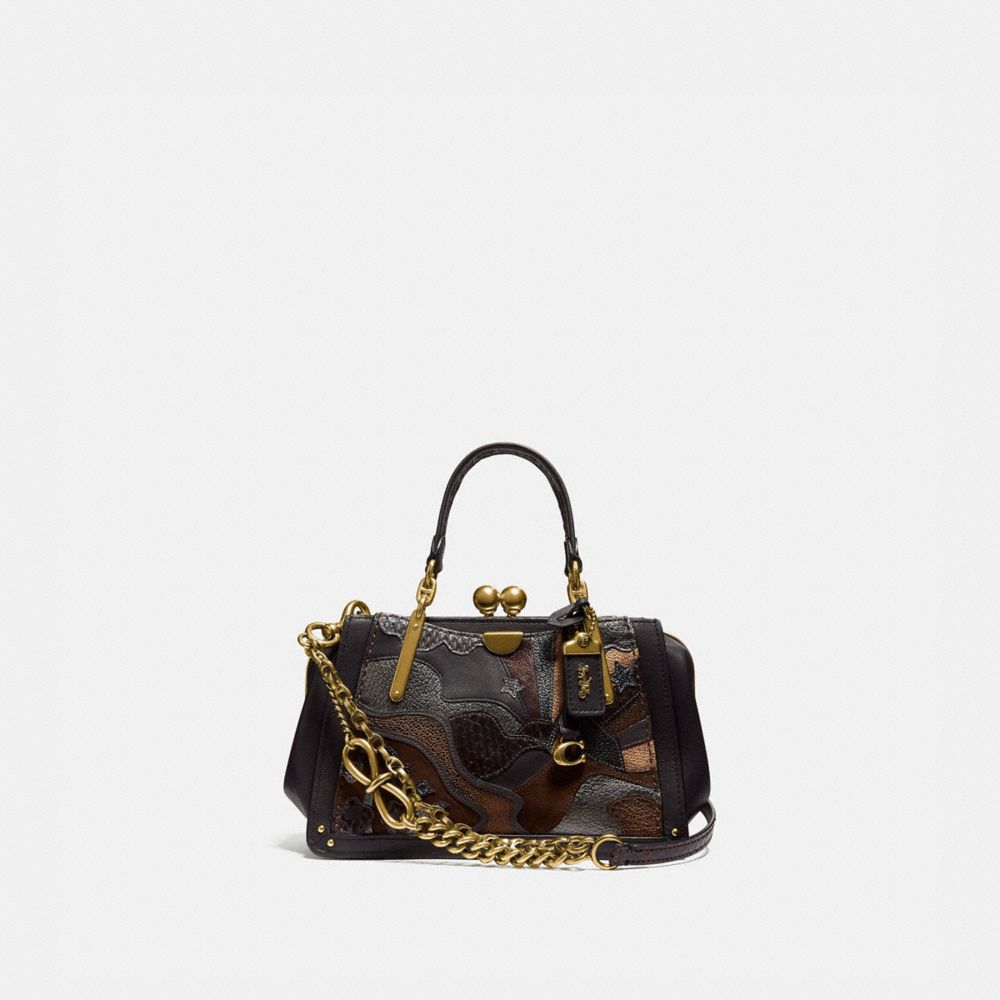 COACH 76117 KISSLOCK DREAMER 21 IN SIGNATURE CANVAS WITH STARSCAPE PATCHWORK AND SNAKESKIN DETAIL TAN-BLACK/BRASS