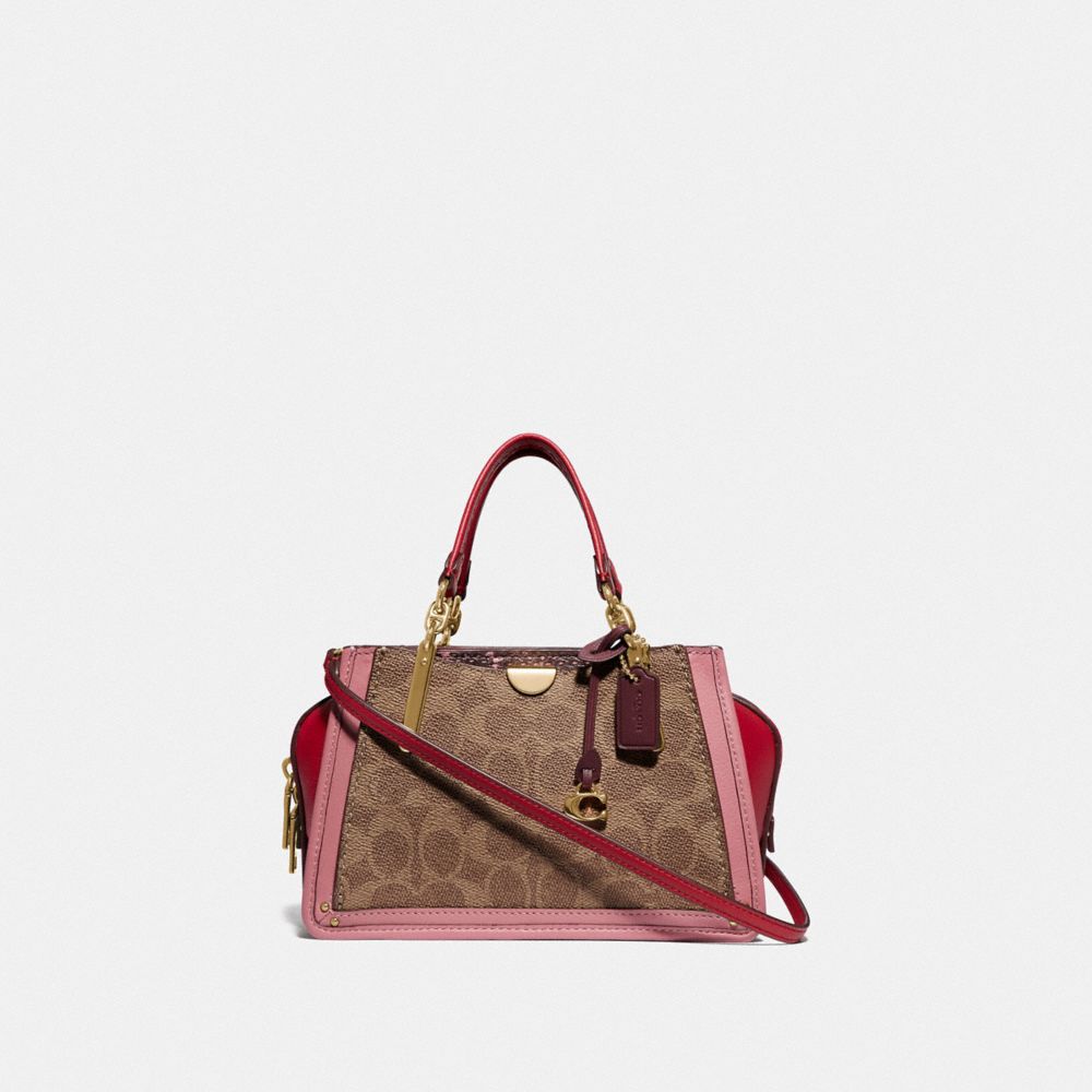 COACH 76127 DREAMER 21 IN SIGNATURE CANVAS WITH SNAKESKIN DETAIL GD/TAN LIGHT RASPBERRY