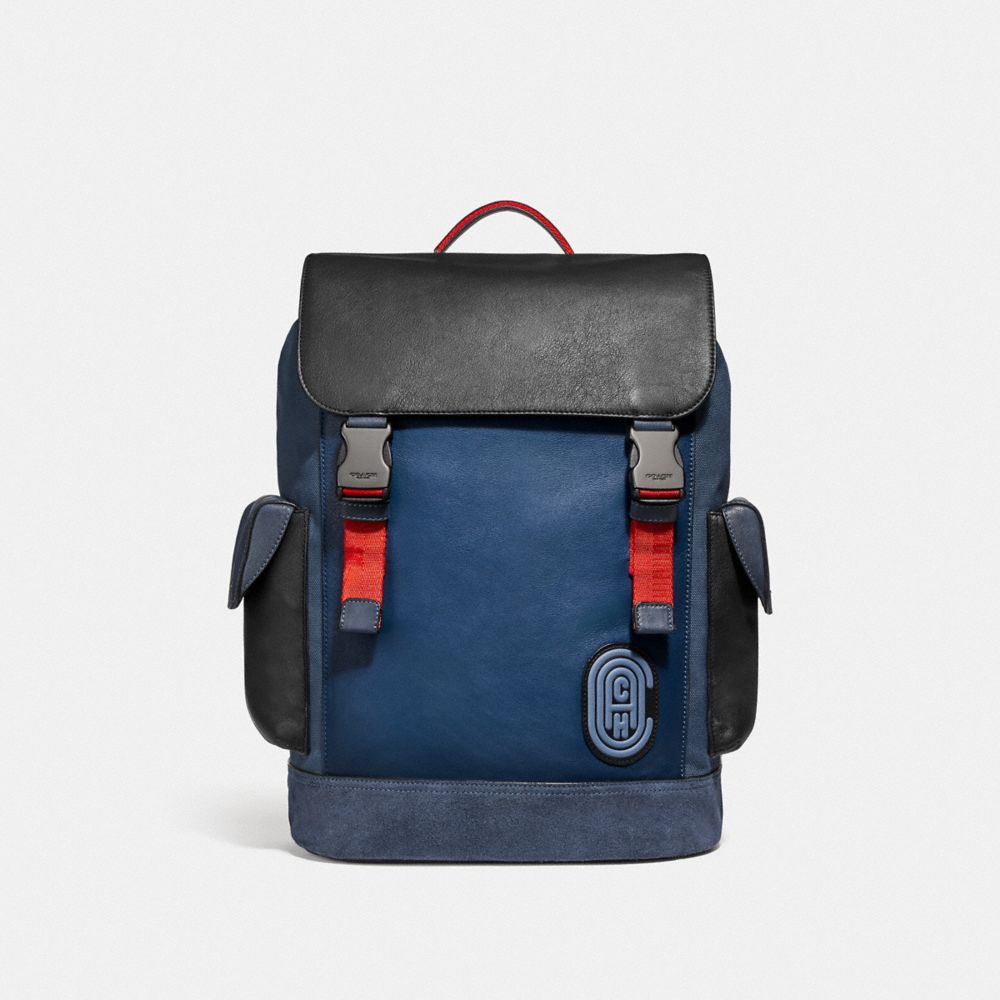 Rivington Backpack In Colorblock With Coach Patch - BLACK COPPER/TRUE BLUE MULTI - COACH 76136