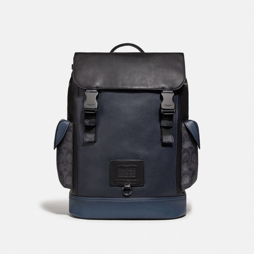 Rivington Backpack With Signature Canvas Blocking - 76139 - BLACK COPPER/MIDNIGHT NAVY/CHARCOAL