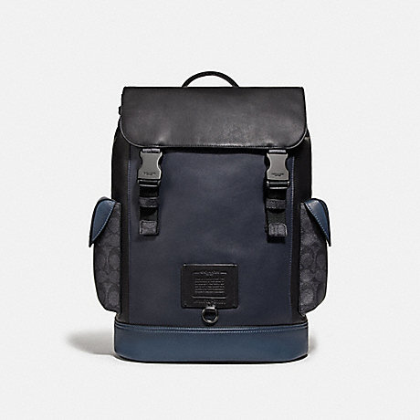 COACH Rivington Backpack With Signature Canvas Blocking - BLACK COPPER/MIDNIGHT NAVY/CHARCOAL - 76139