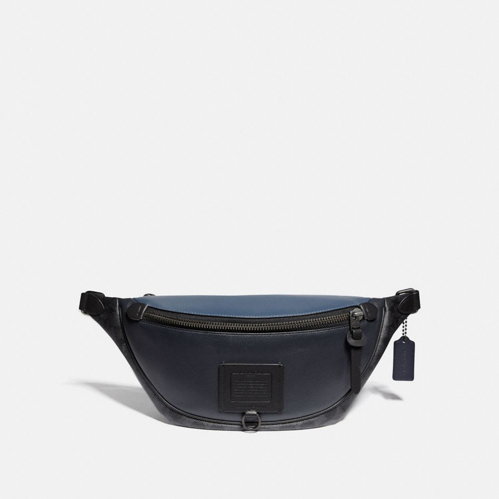 RIVINGTON BELT BAG WITH SIGNATURE CANVAS BLOCKING - MIDNIGHT NAVY/CHARCOAL/BLACK COPPER - COACH 76141