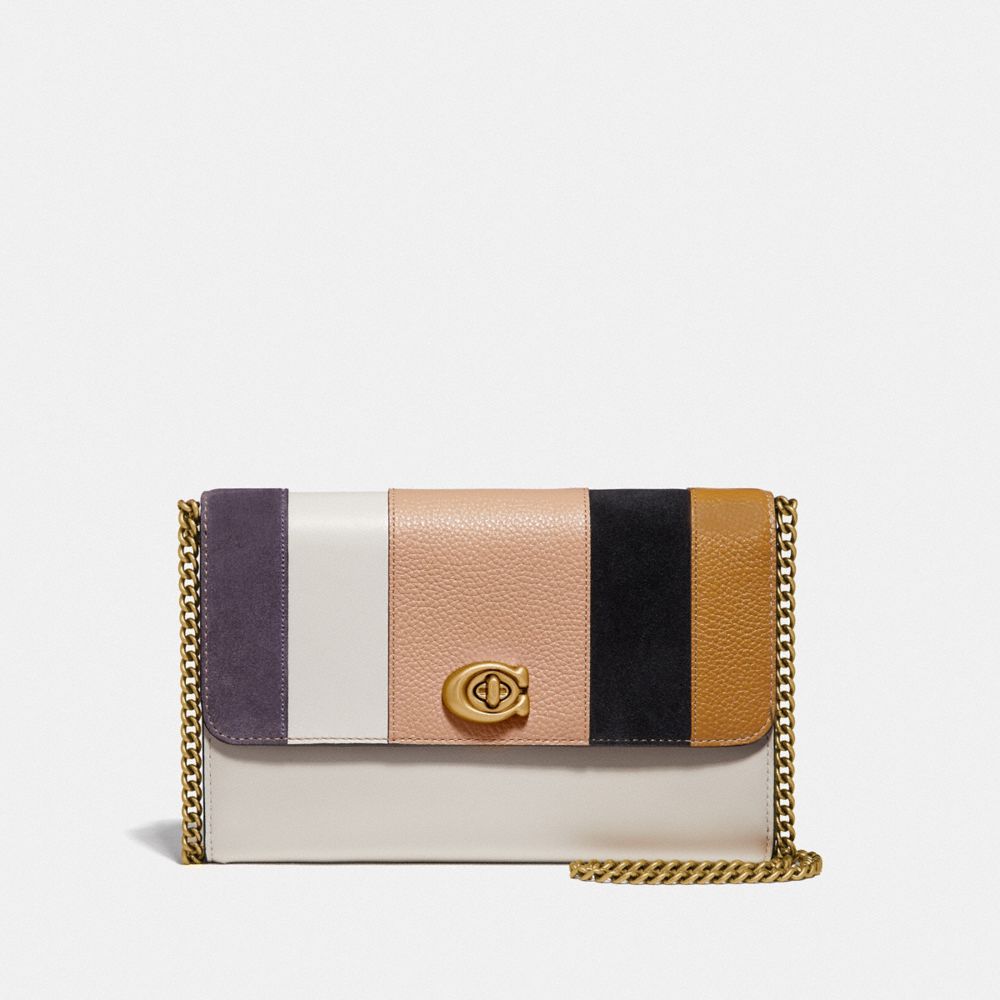 COACH 76169 MARLOW TURNLOCK CHAIN CROSSBODY WITH PATCHWORK STRIPES BRASS/BEECHWOOD MULTI