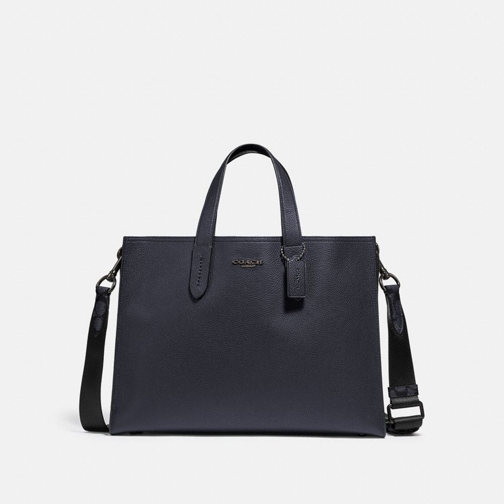 COACH 76201 CHARLIE BRIEF WITH SIGNATURE CANVAS BLOCKING JI/MIDNIGHT NAVY/CHARCOAL