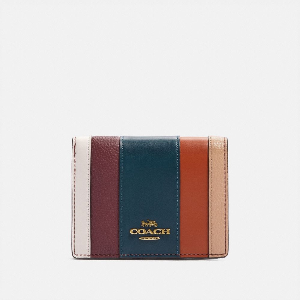 SMALL SNAP WALLET WITH PATCHWORK STRIPES - OXBLOOD MULTI/BRASS - COACH 76295
