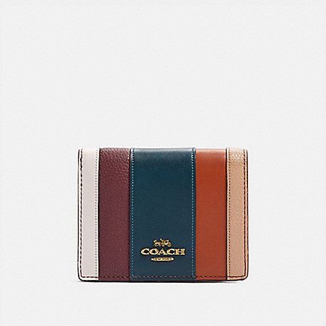 COACH SMALL SNAP WALLET WITH PATCHWORK STRIPES - OXBLOOD MULTI/BRASS - 76295