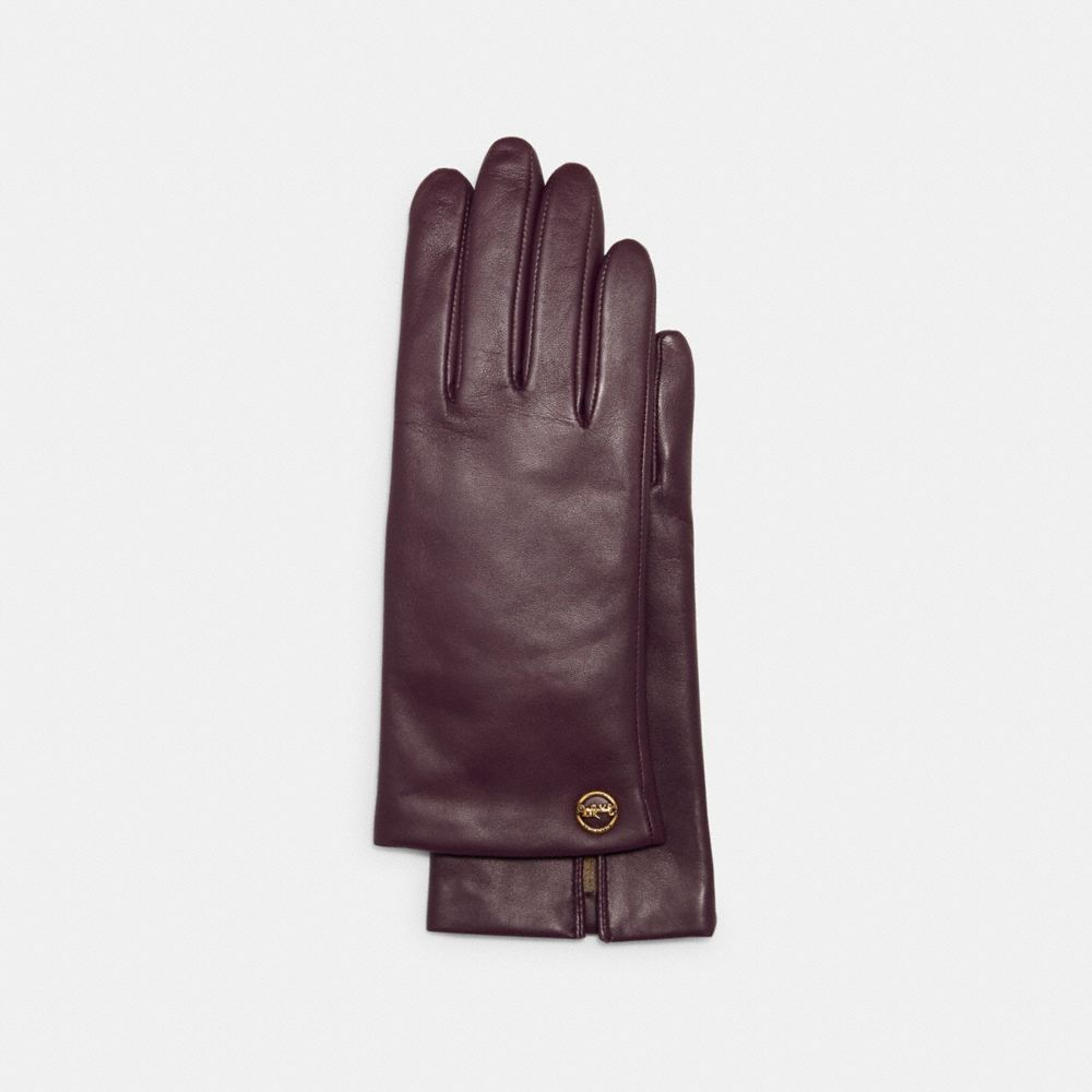 HORSE AND CARRIAGE PLAQUE LEATHER TECH GLOVES - DEEP BERRY - COACH 76310