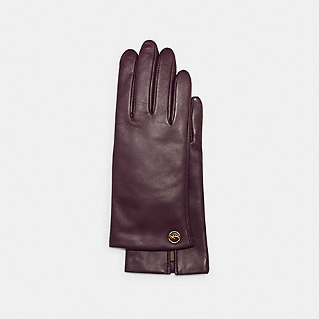 COACH HORSE AND CARRIAGE PLAQUE LEATHER TECH GLOVES - DEEP BERRY - 76310