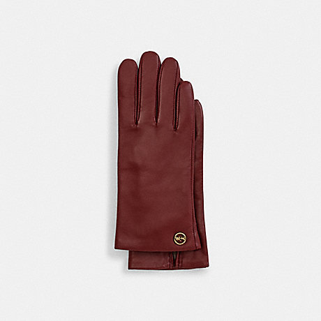 COACH Horse And Carriage Plaque Leather Tech Gloves - CHERRY - 76310
