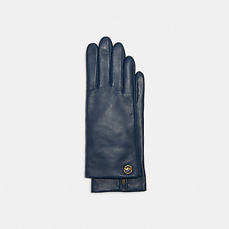 COACH Horse And Carriage Plaque Leather Tech Gloves - DENIM - 76310
