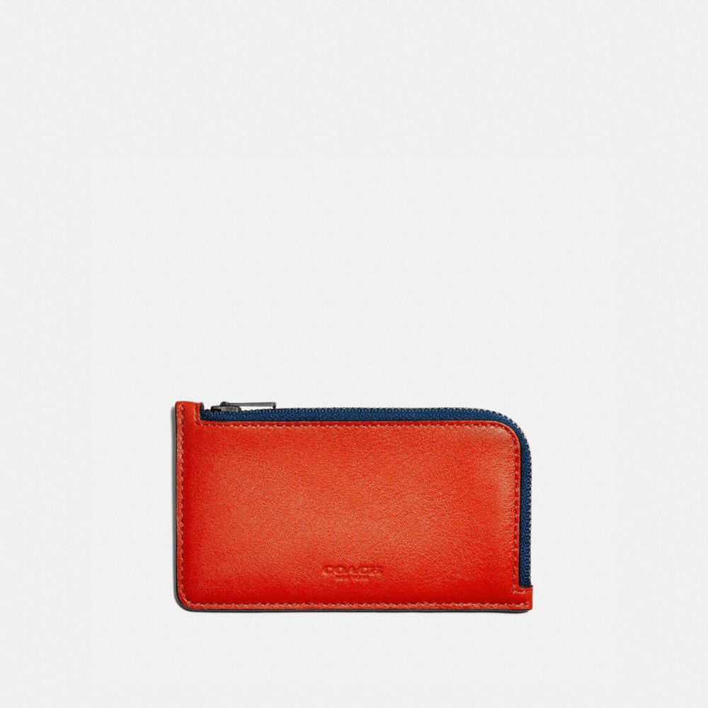 COACH 76331 L-ZIP CARD CASE IN COLORBLOCK RED-ORANGE-MULTI