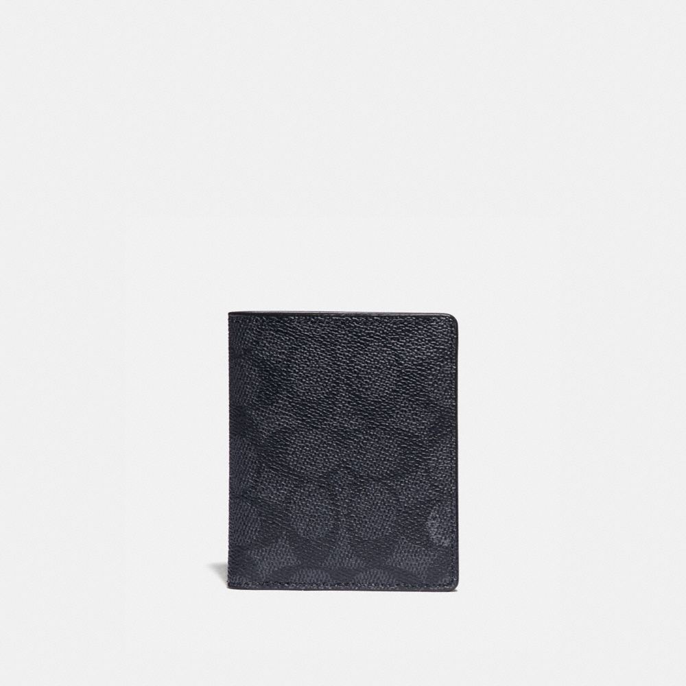 SLIM WALLET WITH SIGNATURE CANVAS BLOCKING - CHARCOAL SIGNATURE MULTI - COACH 76339