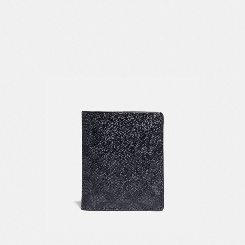 COACH 76339 SLIM WALLET WITH SIGNATURE CANVAS BLOCKING CHARCOAL SIGNATURE MULTI