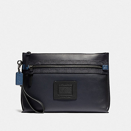 COACH Academy Pouch With Signature Canvas Blocking - CHARCOAL SIGNATURE MULTI - 76346