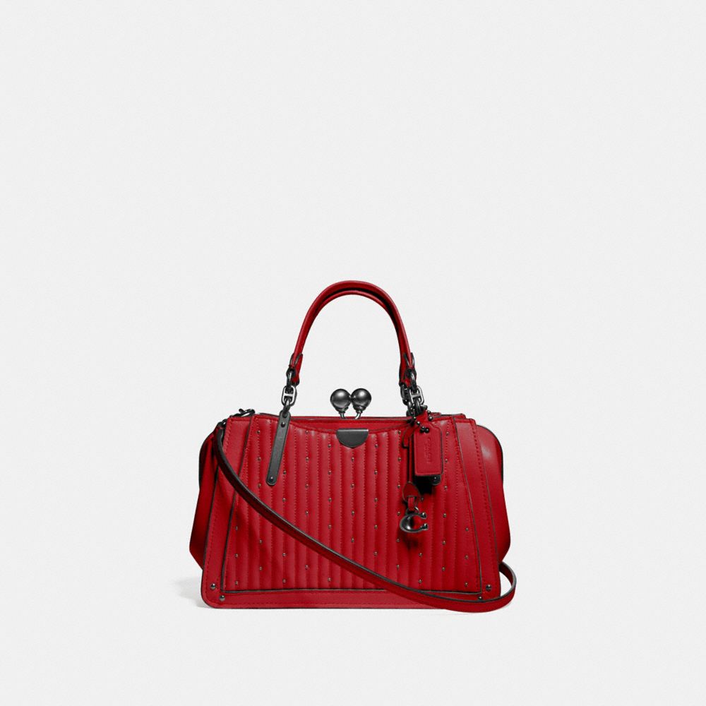 COACH 76347 - KISSLOCK DREAMER 21 WITH QUILTING AND RIVETS RED APPLE/PEWTER