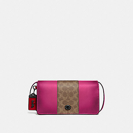 COACH DINKY WITH SIGNATURE CANVAS BLOCKING - V5/TAN BRIGHT PINK - 76368