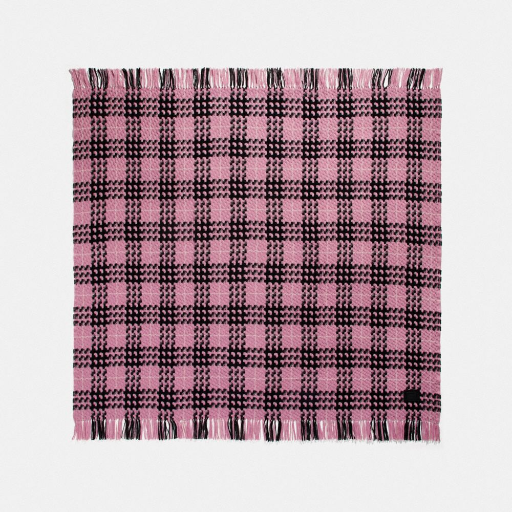 COACH 76398 PLAID PRINT BLANKET SCARF LIGHT-RASPBERRY