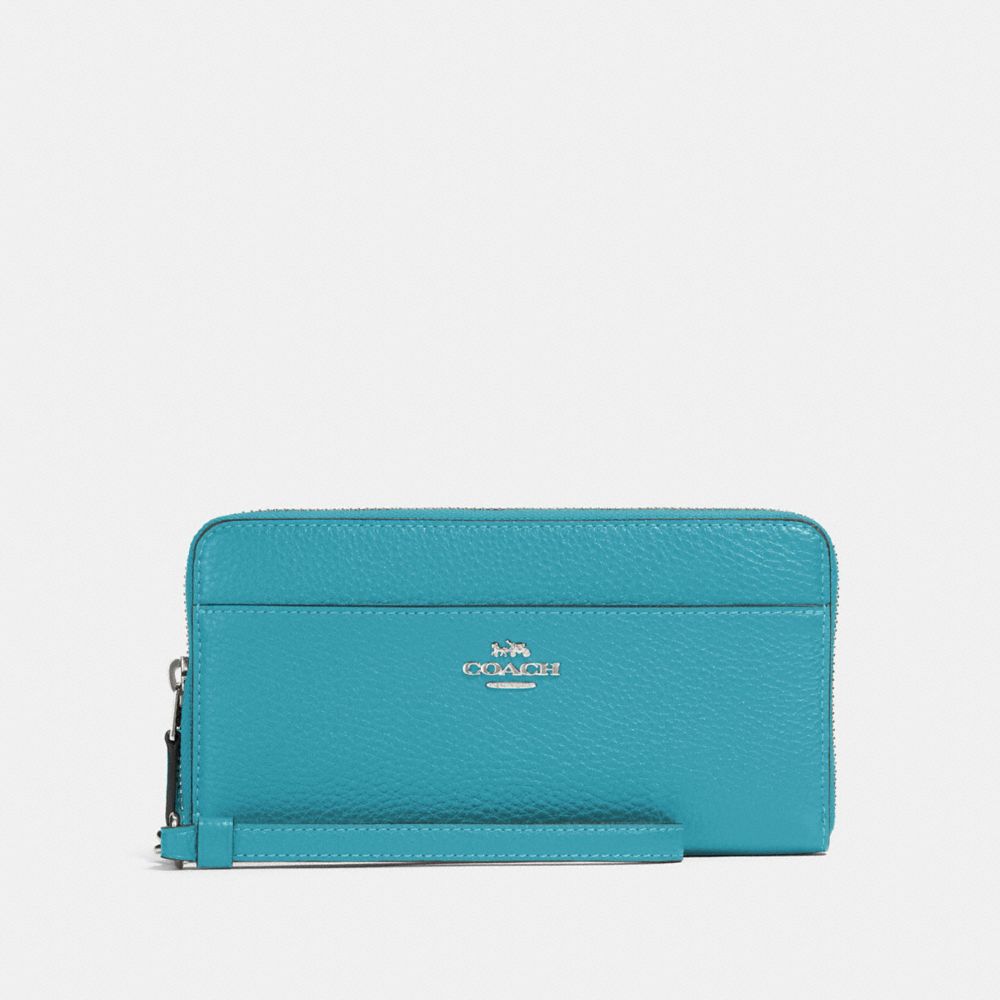 COACH ACCORDION ZIP WALLET - SV/AQUA - 76517