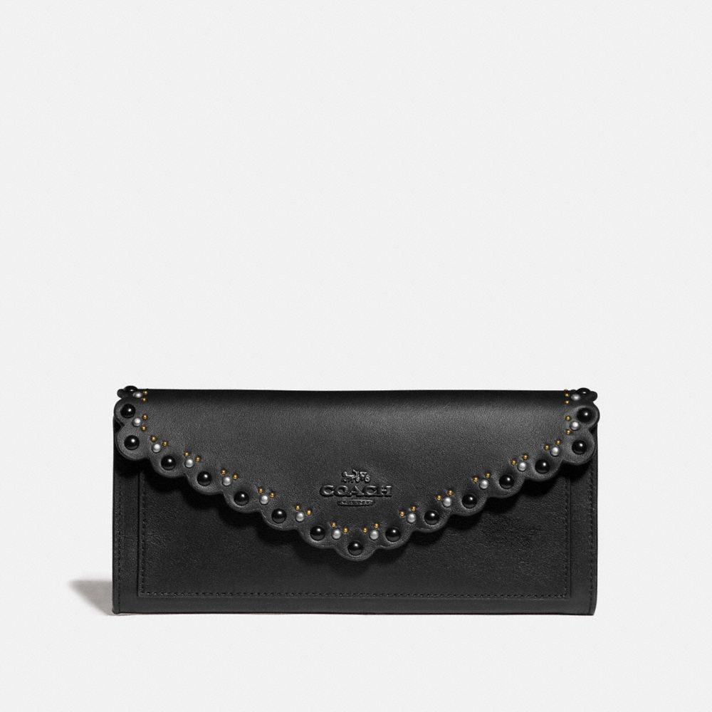 COACH 76535 - SOFT WALLET WITH SCALLOP RIVETS BLACK/BRASS