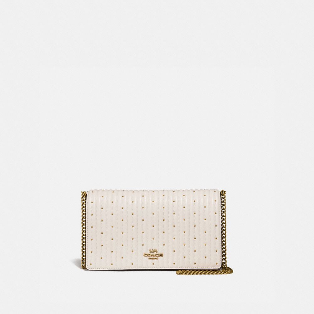 CALLIE FOLDOVER CHAIN CLUTCH WITH QUILTING AND RIVETS - CHALK/BRASS - COACH 76543