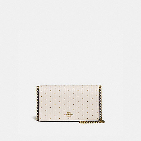 COACH 76543 CALLIE FOLDOVER CHAIN CLUTCH WITH QUILTING AND RIVETS CHALK/BRASS