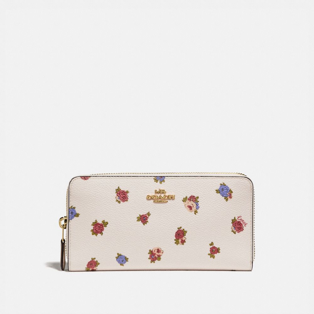 COACH 76559 ACCORDION ZIP WALLET WITH VINTAGE ROSEBUD PRINT CHALK MULTI/GOLD