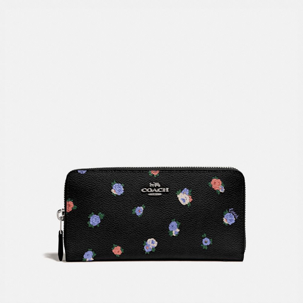 COACH ACCORDION ZIP WALLET WITH VINTAGE ROSEBUD PRINT - BLACK MULTI/GUNMETAL - 76559