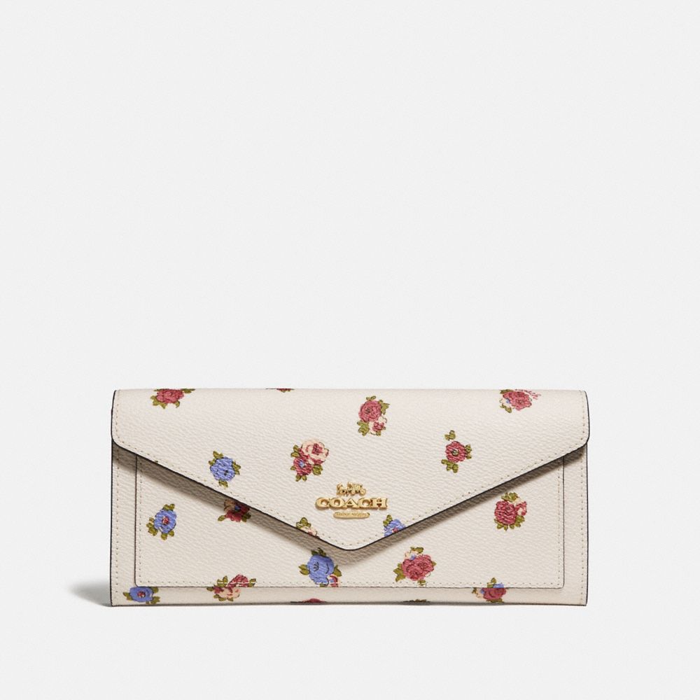 COACH 76571 - SOFT WALLET WITH VINTAGE ROSEBUD PRINT CHALK MULTI/GOLD