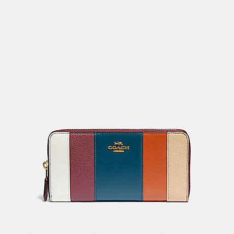 COACH 76587 ACCORDION ZIP WALLET WITH PATCHWORK STRIPES OXBLOOD-MULTI/BRASS