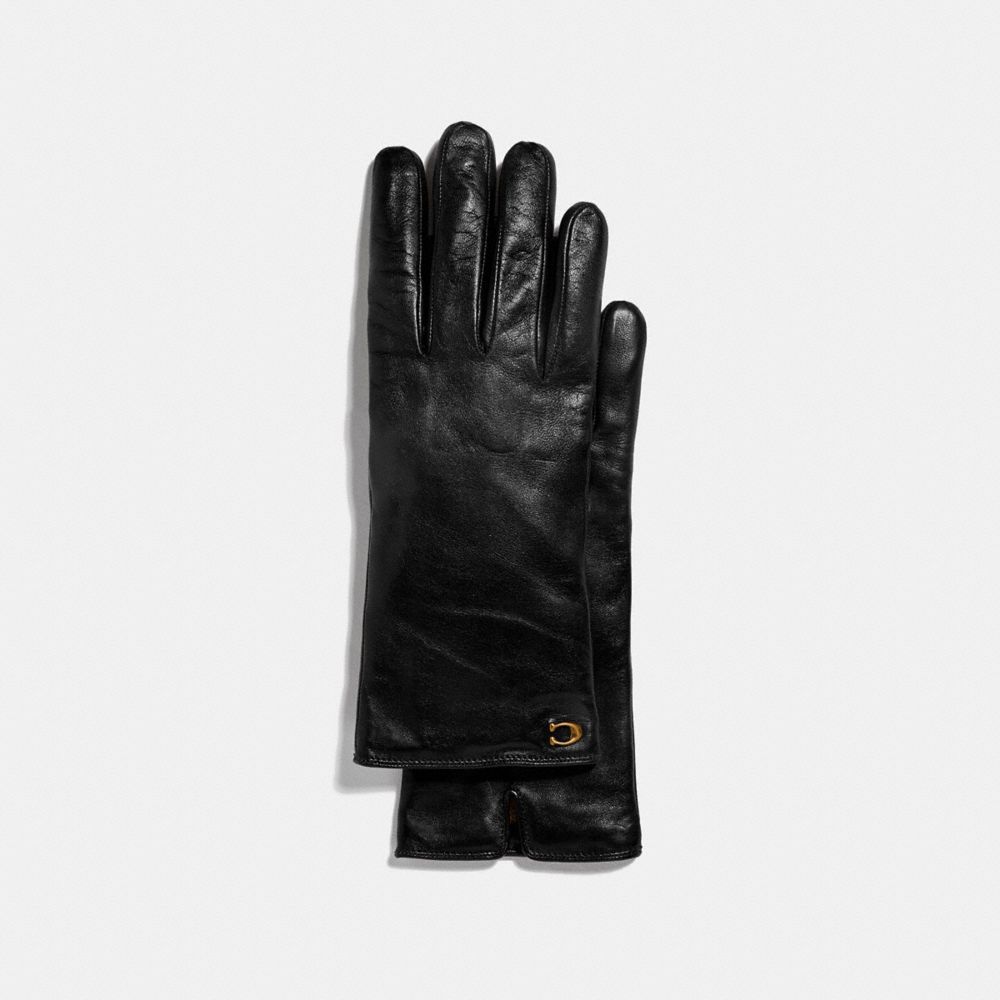 COACH 76609 - SCULPTED SIGNATURE LEATHER TECH GLOVES BLACK