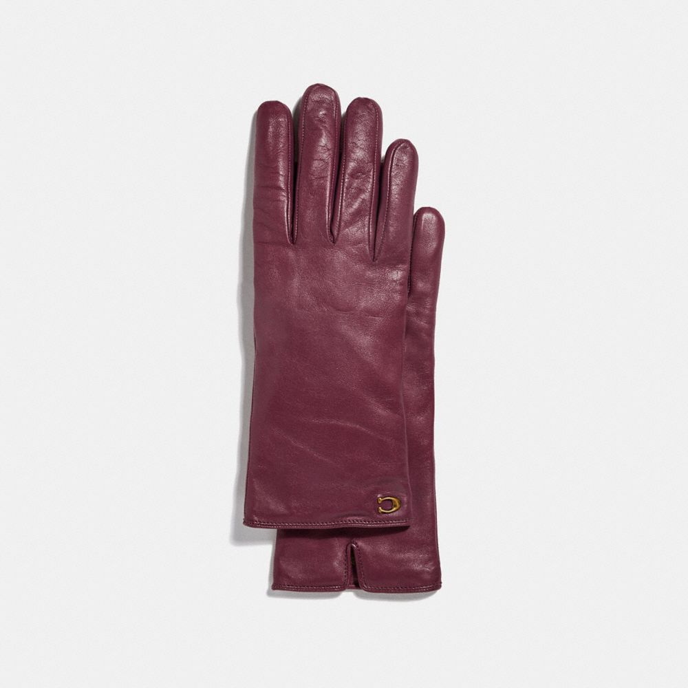 COACH SCULPTED SIGNATURE LEATHER TECH GLOVES - VINTAGE MAUVE - 76609