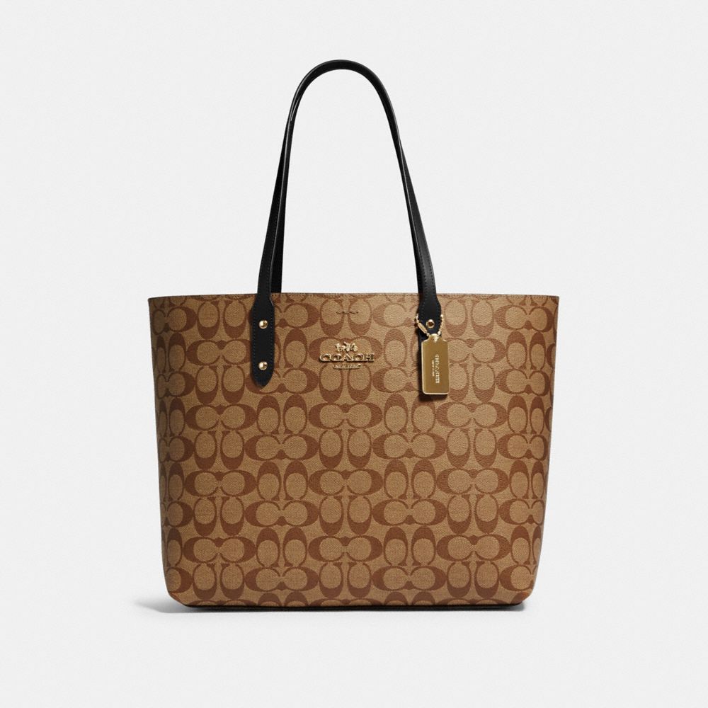 COACH TOWN TOTE IN SIGNATURE CANVAS - IM/KHAKI/BLACK - 76636