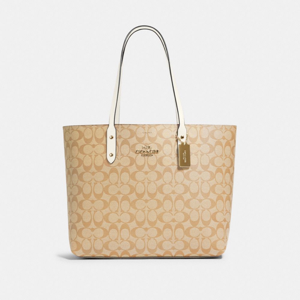 COACH TOWN TOTE IN SIGNATURE CANVAS - IM/LIGHT KHAKI CHALK - 76636