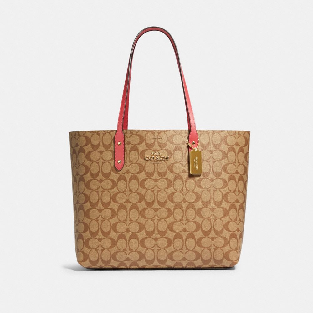 TOWN TOTE IN SIGNATURE CANVAS - IM/KHAKI POPPY - COACH 76636