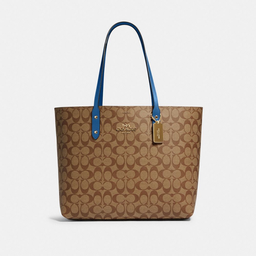 COACH TOWN TOTE IN SIGNATURE CANVAS - IM/KHAKI DEEP ATLANTIC - 76636