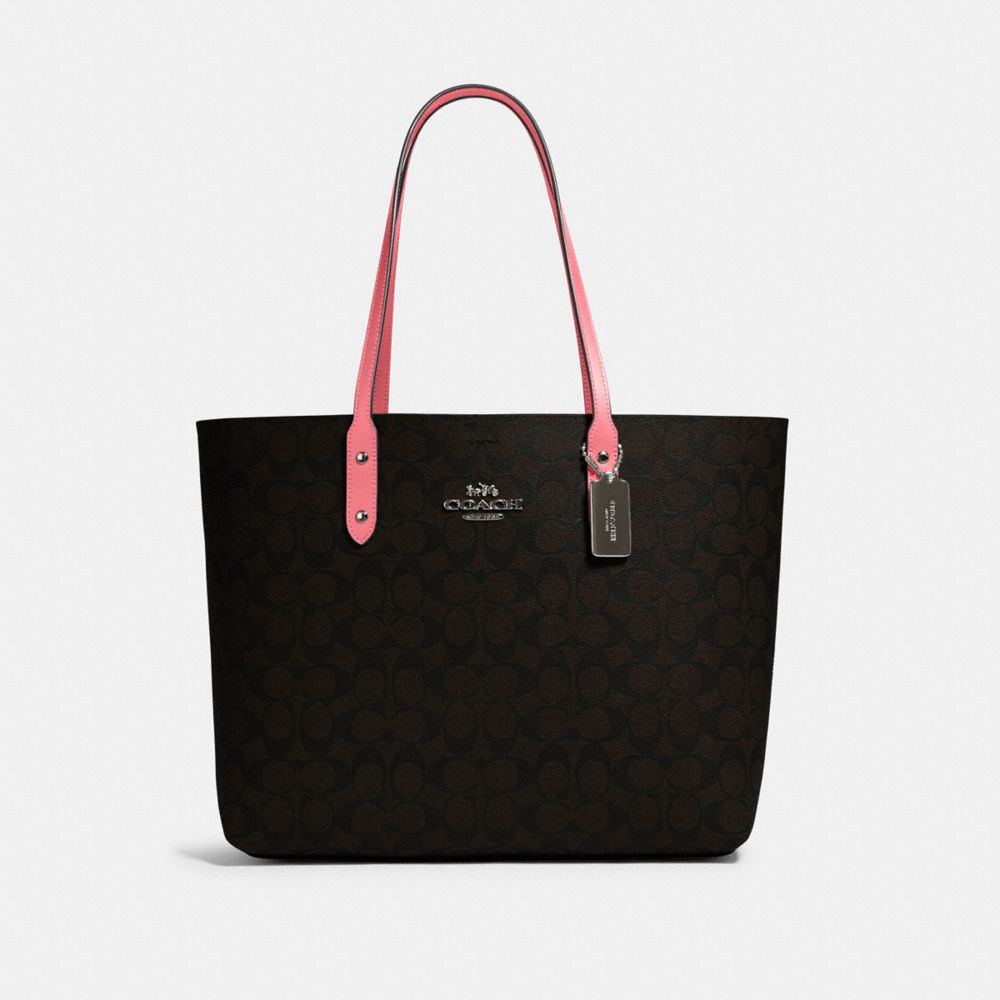 COACH TOWN TOTE IN SIGNATURE CANVAS - QB/BROWN PINK LEMONADE - 76636
