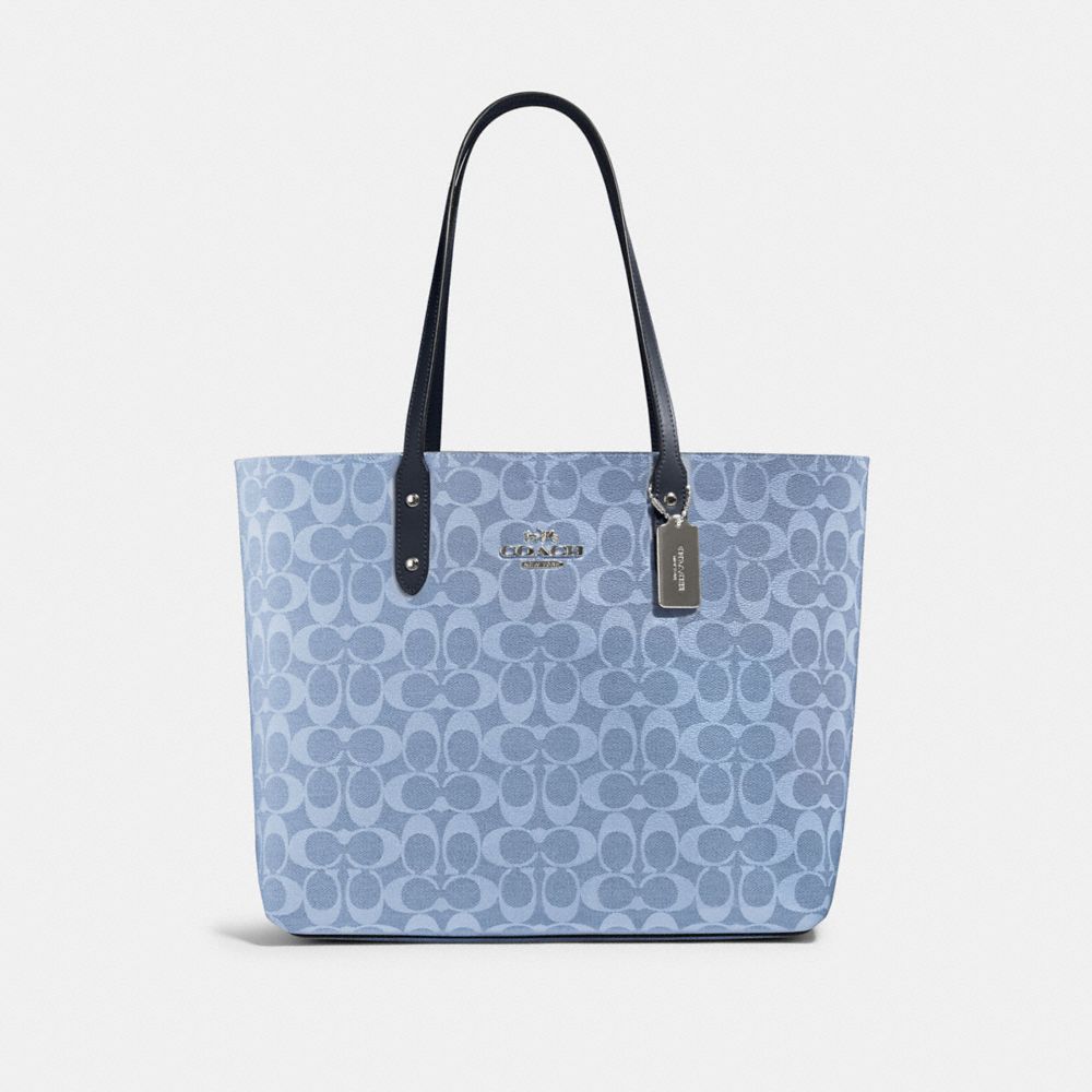 COACH 76636 TOWN TOTE IN SIGNATURE CANVAS SV/LIGHT-DENIM-MIDNIGHT