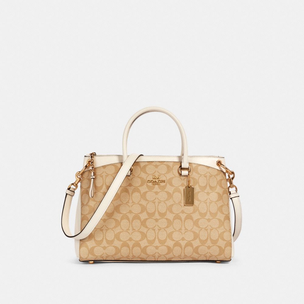 MIA SATCHEL IN SIGNATURE CANVAS - 76643 - IM/LIGHT KHAKI CHALK