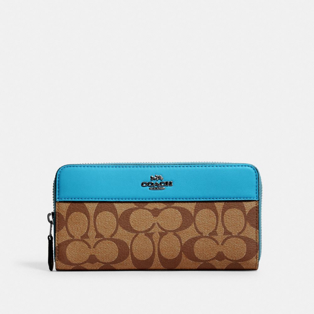 ACCORDION ZIP WALLET IN SIGNATURE CANVAS - SV/KHAKI/AQUA - COACH 76873