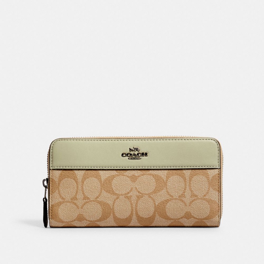 COACH 76873 Accordion Zip Wallet In Signature Canvas SV/LIGHT KHAKI/PALE GREEN