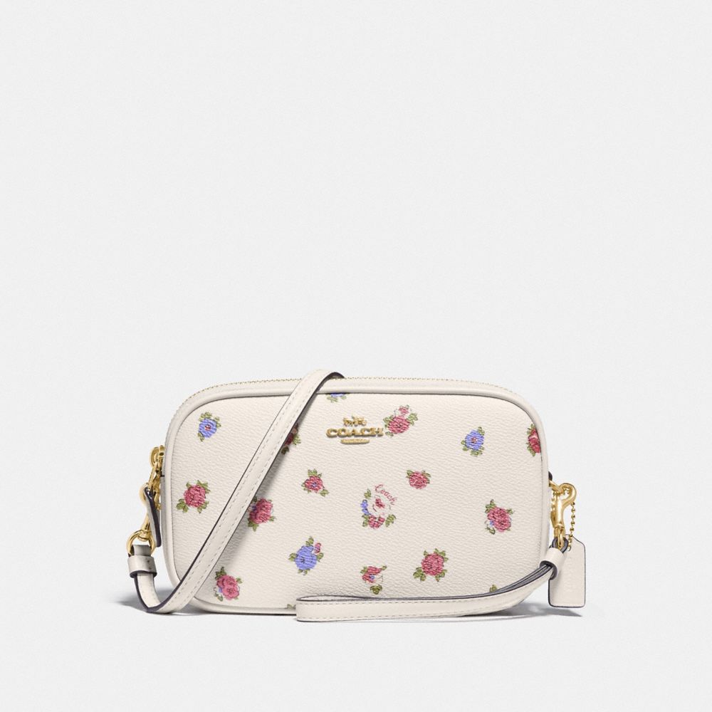 COACH 76979 SADIE CROSSBODY CLUTCH WITH VINTAGE ROSEBUD PRINT CHALK MULTI/GOLD