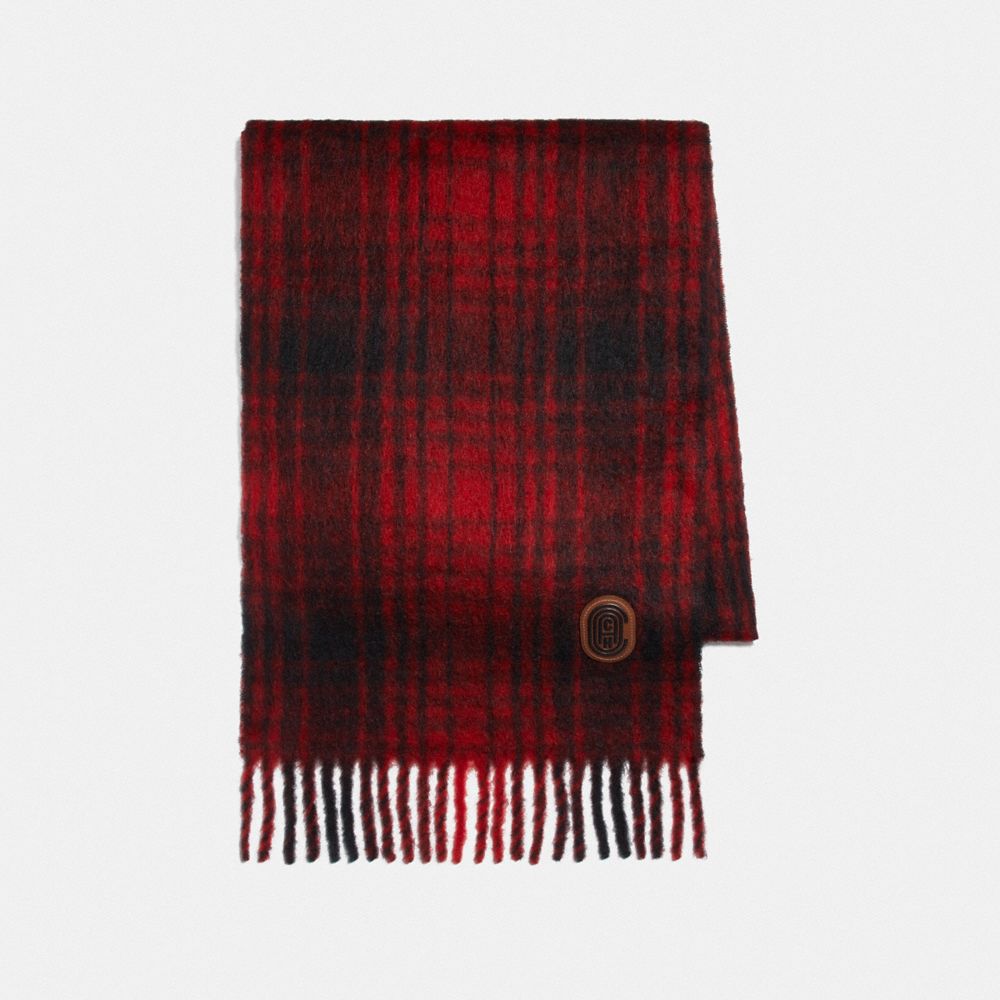 COACH HUNTING PLAID PRINT OVERSIZED MUFFLER - RED - 77833