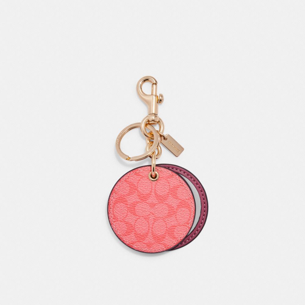 Mirror Bag Charm In Signature Canvas - GOLD/PINK LEMONADE - COACH 77961