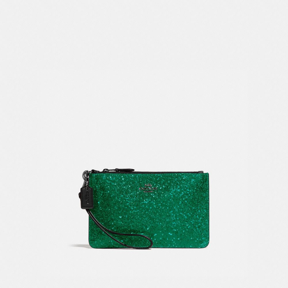 COACH 77964B Boxed Small Wristlet GUNMETAL/EMERALD