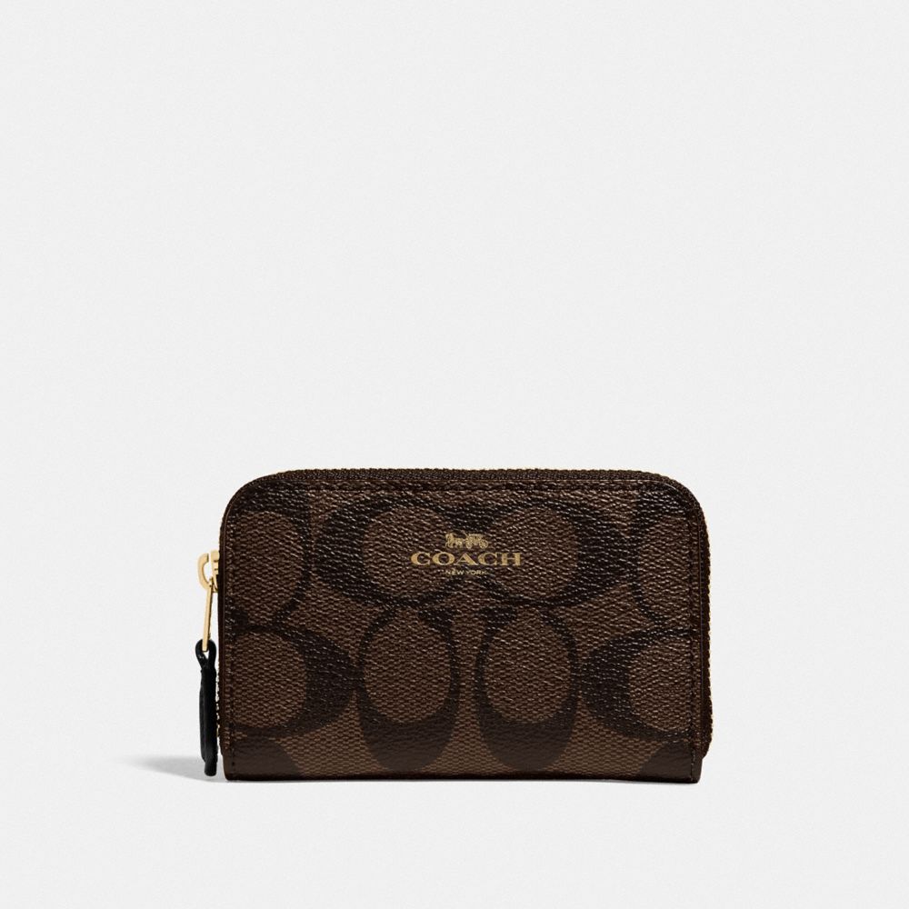 COACH 78005 ZIP AROUND COIN CASE IN SIGNATURE CANVAS IM/BROWN BLACK